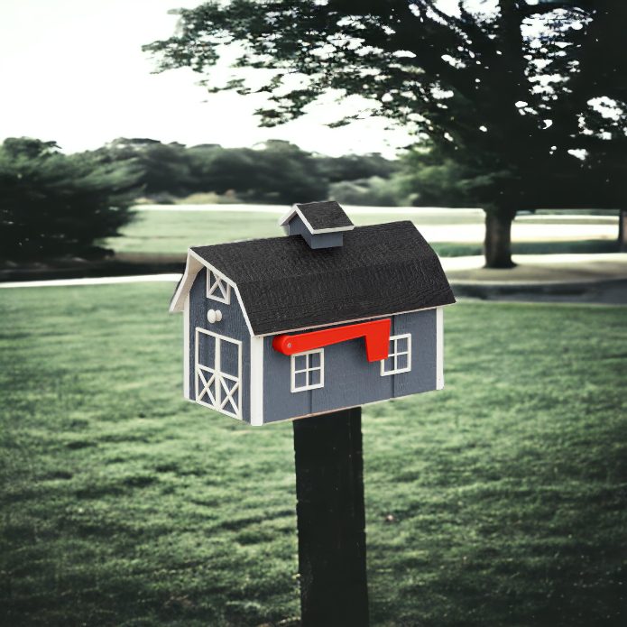 Amish Mailbox - Handmade - Poly Lumber Barn Style - Green 2024 Roof, Cedar Box With Black Trim - Weather Resistant