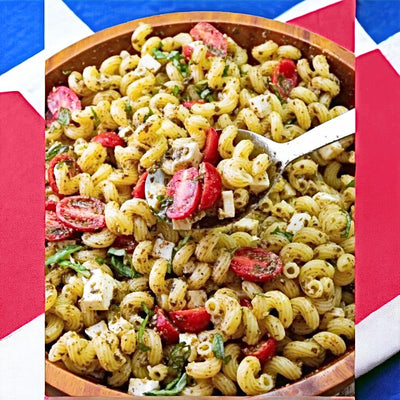 Pesto Pasta Salad with Tomatoes and Mozzarella