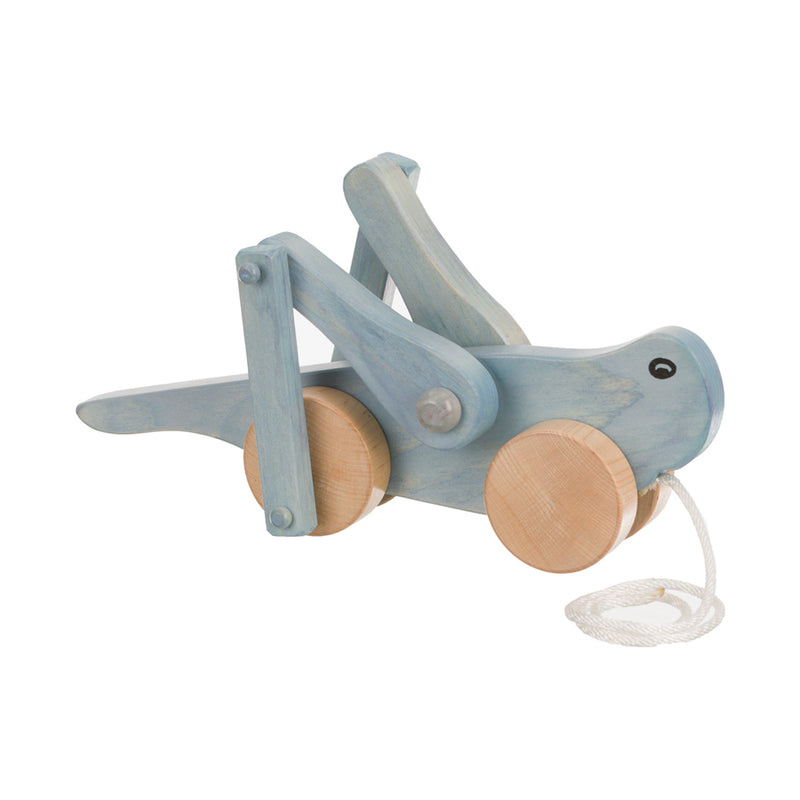 Baby Blue Wooden Grasshopper Pull Toy