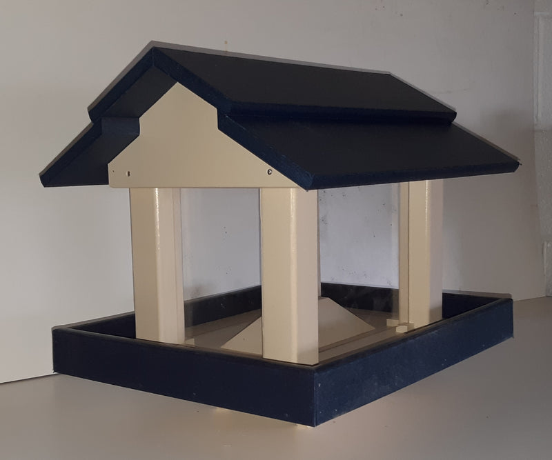 Blue and Beige Poly Post Mounted Bird Feeders