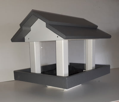 Light Gray and White Poly Post Mounted Bird Feeders