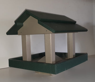 Green and Beige Poly Post Mounted Bird Feeders