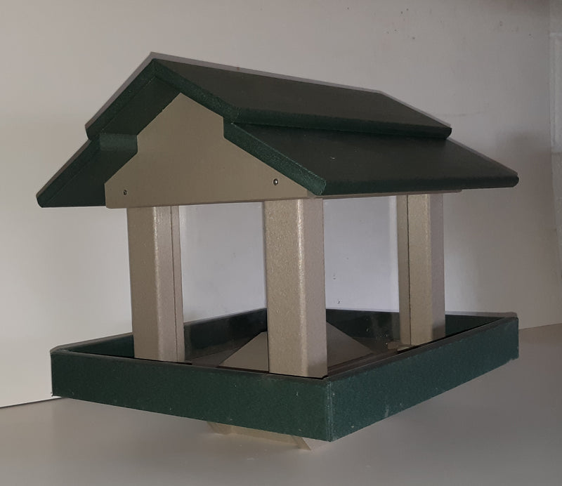 Green and Beige Poly Post Mounted Bird Feeders