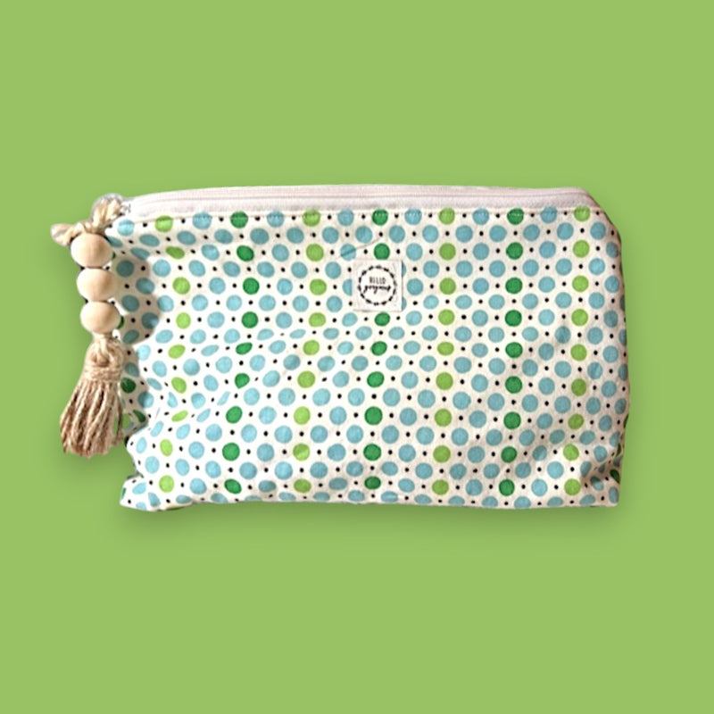 10 x 6x4 inch Beauty Bag with Blue and Green dots for Harvest Array.