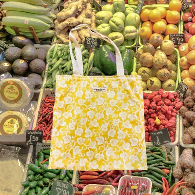 Handmade Everyday Tote Bag -Yellow Floral-is ideal to take to the market. Available online at Harvest Array.