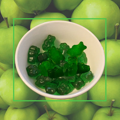 Harvest Array has tempting snacks like these sweet and tart Green Apple Gummy Bears- from the World's Best Gummi Maker-Albanese.