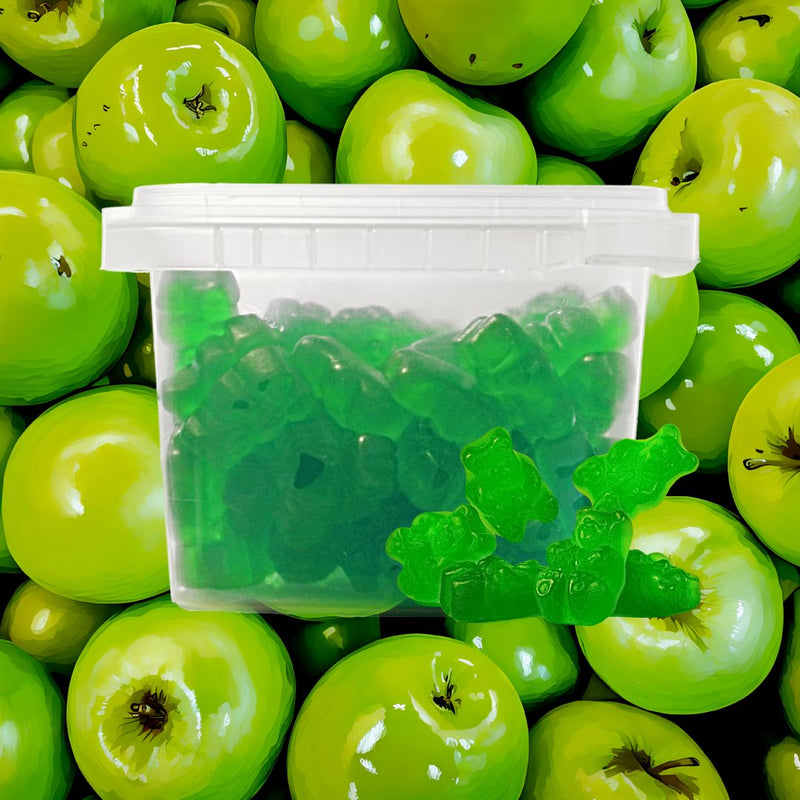 Shop Harvest Array for American Made Albanese Green Apple Gummy Bears. A favorite flavor of kids and adults. 