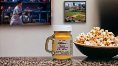 Amish Country Ballpark Style Popcorn Salt in a fun 4.5 oz Jar at Harvest Array.