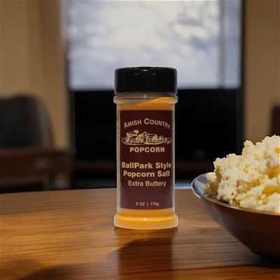 Enhance your plain old popcorn with a dash of Amish Country Ballpark Style Popcorn Salt.  Order today from Harvest Array.