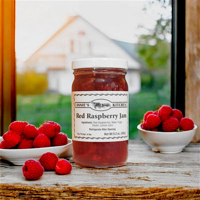 If Red Raspberries are your favorite fruit, this Red Raspberry jam will soon be a favorite. Get your Annie's Kitchen Jams at Harvest Array