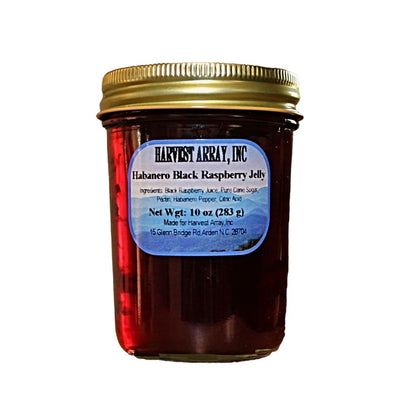 Our Habanero Black Raspberry Jelly  delivered to your door in a 10 oz. jar carefully packaged securely with love. 