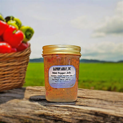 Blue Ridge Jams Mild Pepper Jelly is made with bell peppers Harvest Array. it's great over cream cheese! Order online today.