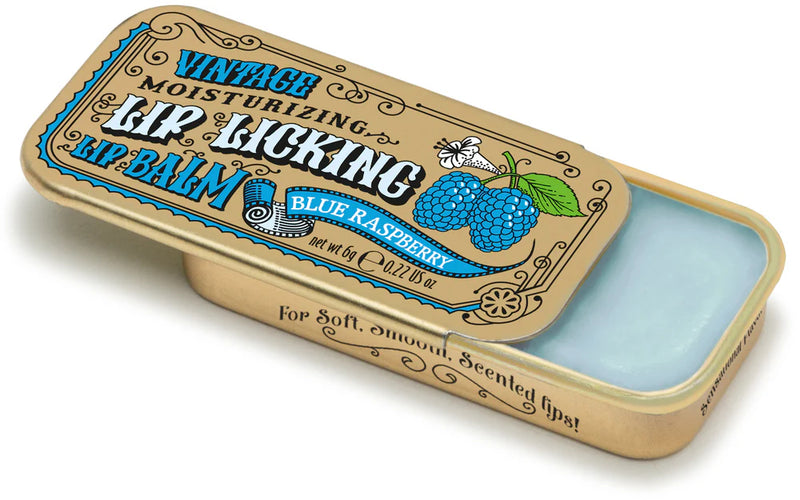 Blue Raspberry Lip Licking Lip Balm in Vintage Slider Tin