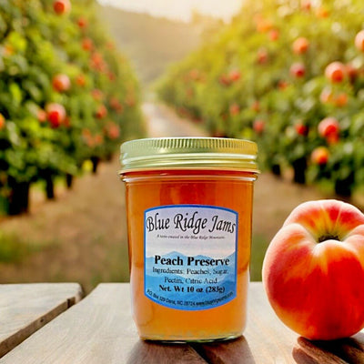 Harvest Array's Blue Ridge Jams Peach Preserves contain only 4 ingredients. Made in the USA.