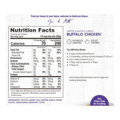 North Country Cabin Buffalo Chicken Soup Mix Nutrition Facts. Order online at harvestarray.com.