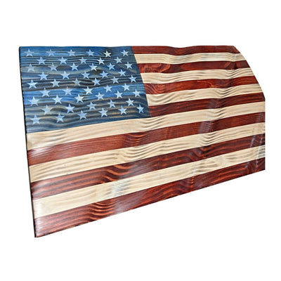 Extreme woodworking skill goes into crafting this Wooden Wavy American Flag. Purchase online at harvestarray.com. Where heritage is delivered to your door.