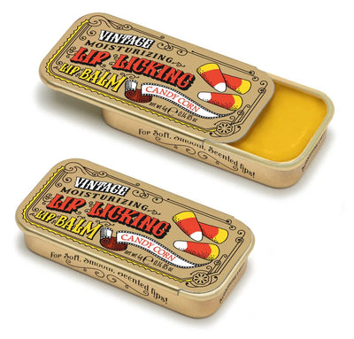 Candy Corn Lip Licking Lip Balm in Vintage Slider Tins