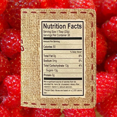 The Dutch Kettle Homemade Style Seedless Red Raspberry Jam Nutrition Label