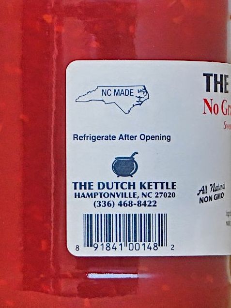 The Dutch Kettle No Sugar Added Red Raspberry Jam has All Natural NON GMO ingredients and No Granulated Sugar is Added.