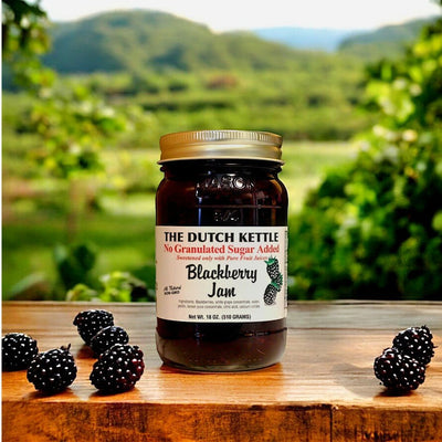 The Dutch Kettle No Sugar Added Blackberry Jam is made in the USA. From Harvest Array