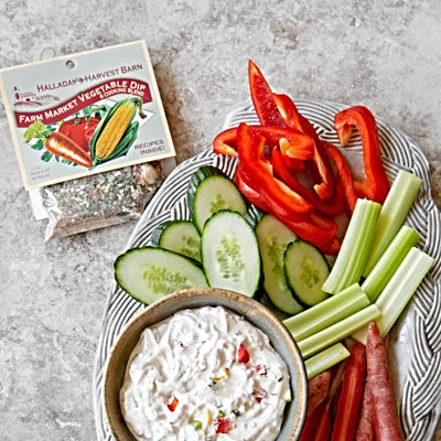 Halladay's Farm Market Vegetable Dip Mix makes a delicious dip for your favorite veggies. 