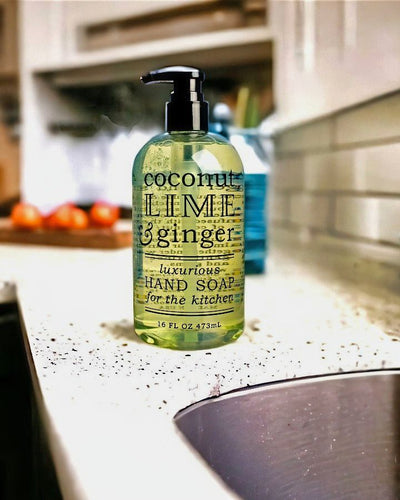 Indulge in our luxurious Coconut Lime & Ginger Kitchen Hand Soap, for online purchase at Harvest Array.