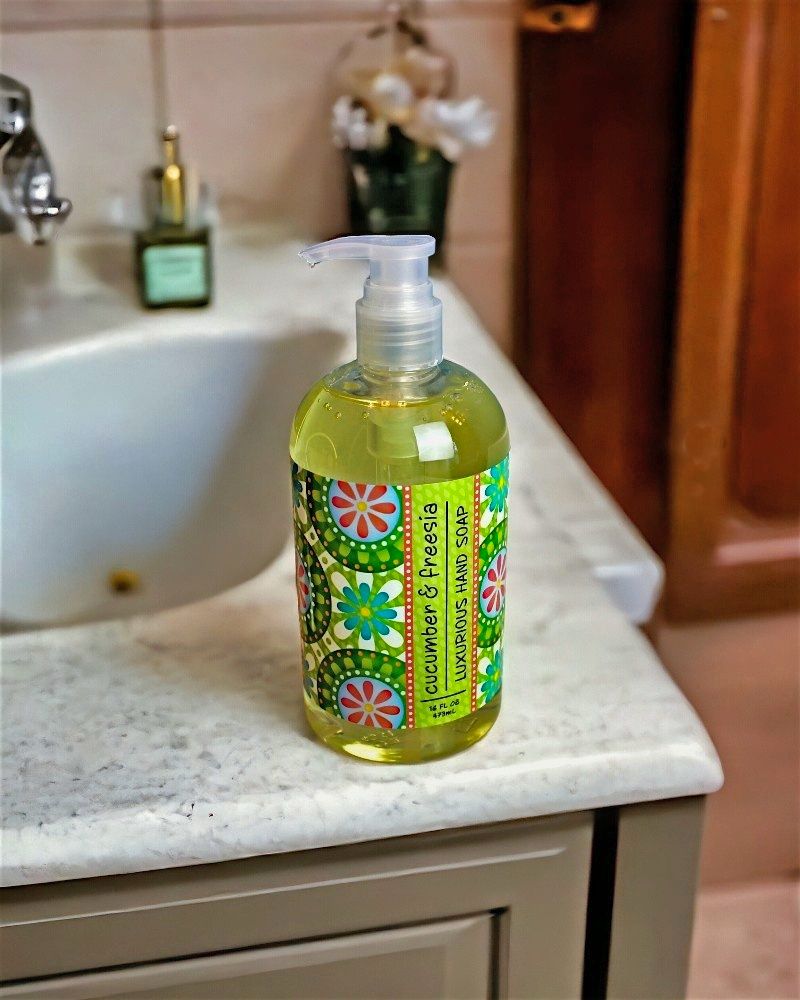 Cucumber & Freesia Luxurious Liquid Hand Soap for online orders go to harvestarray.com today.