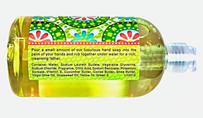 Cucumber & Freesia Liquid Hand Soap label of ingredients and instructions. 