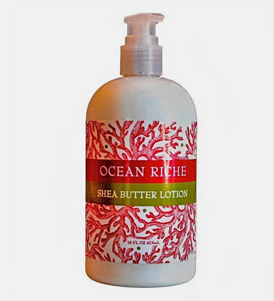 16 oz. Ocean Riche shea butter lotion with a pump dispenser.