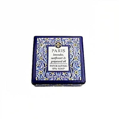 Paris Exfoliating Mini Spa Soap in a 1.9 ounce square bar. Made in the USA.