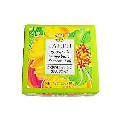 Tahiti Exfoliating Mini Spa Soap in a 1.9 ounce square bar. American Made.