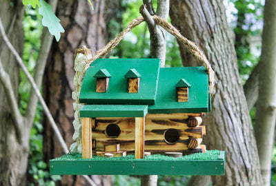 Green Amish Made Log Cabin Birdhouse