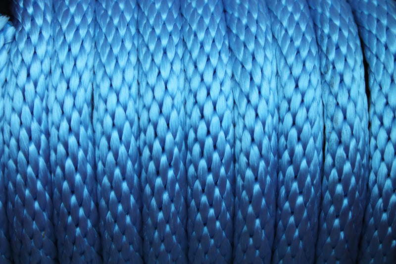 Close up of the Sky Blue Solid Braided Multifilament Polypropylene Rope
