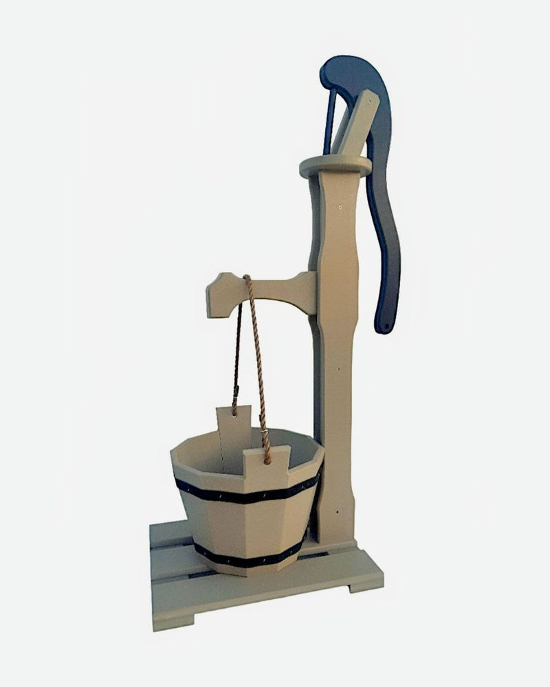 Clay colored Poly Well Pump with Planter Outdoor Decor. Poly stands tough against the elements.