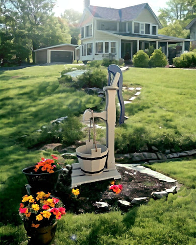 Our Poly Well Pump with Planter in a Clay Color merges the old-fashioned design of the well pump with new age Poly material. Made in America.