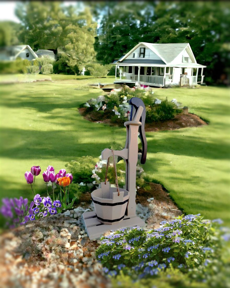 Looking for new yard decor? Shop Harvest Array for our Gray Poly Well Pump with Planter. Handcrafted in Pennsylvania Amish Country.