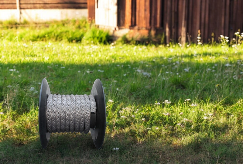 Silver Solid Braided Multifilament Polypropylene Rope in a field