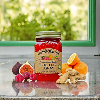 F.R.O.G. Jam from The Dutch Kettle Amish Homemade Style Jams. Fig, Red Raspberries, Orange, and Ginger. 