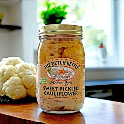 Dutch Kettle Amish Home Style Sweet Pickled Cauliflower now available from Harvest Array, the Prime Retailer for The Dutch Kettle. 