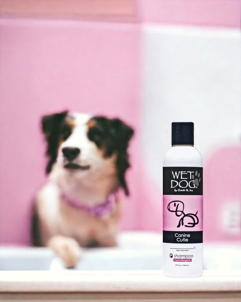 8 fl. oz. bottle of Wet Dog Canine Cutie Shampoo cleans while calming your fur baby.