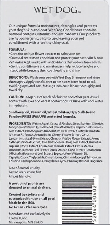 Wet Dog Masculine Mutt Conditioner Label