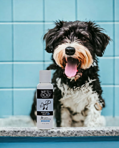 Detangle, moisturize and protect your fur baby's coat and skin with Wet Dog Masculine Mutt Conditioner. Made in the USA.