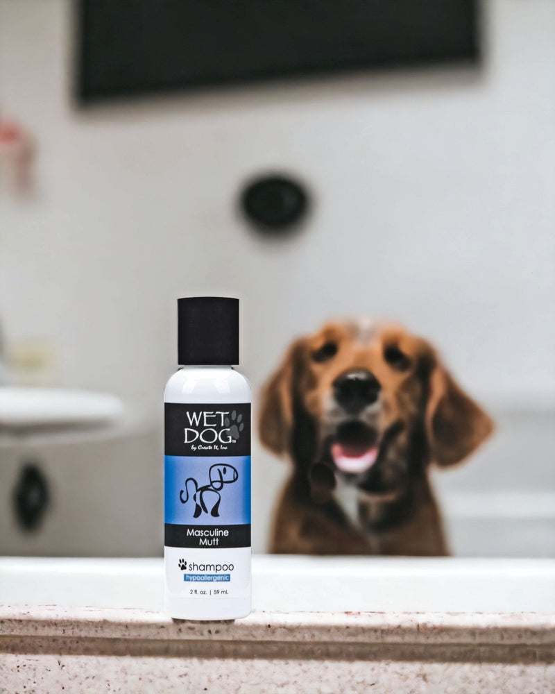 clean your fur buddy with USA made Wet Dog Masculine Mutt Shampoo. He will look and smell great.