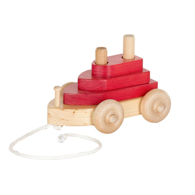 Red and Natural Amish Made Wooden Pull Toy-Boat