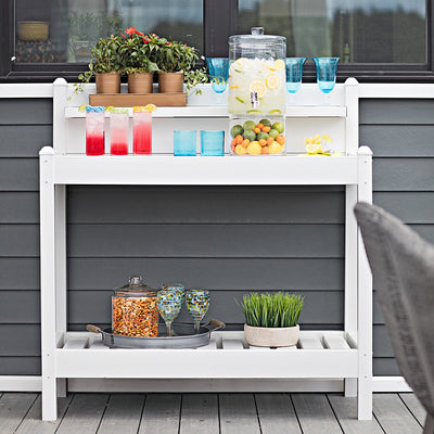 Potting Bench with 3 Shelves on the deck shown in white