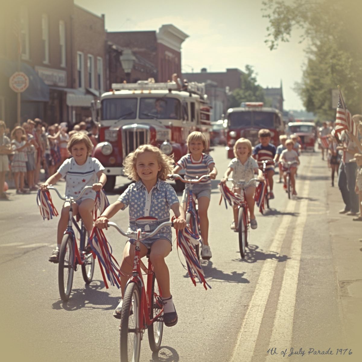 Kids in a parade for 4th of July 1976