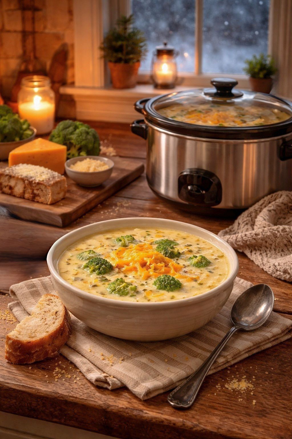 Make Cheddar Broccoli Soup with this recipe in the crockpot on cold bludtery nights!